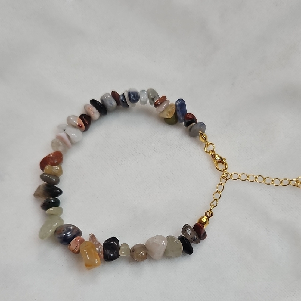 Ladies Gemstone Natural Stone Chip Bead Adjustable Bracelet Multi Colored Stone